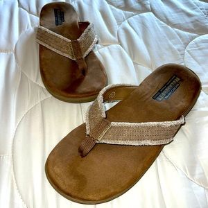 Skechers Brown Tan Canvas Strap Flip Flops